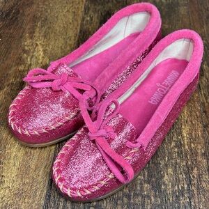 Minnetonka girls pink glitter moccasins size 1